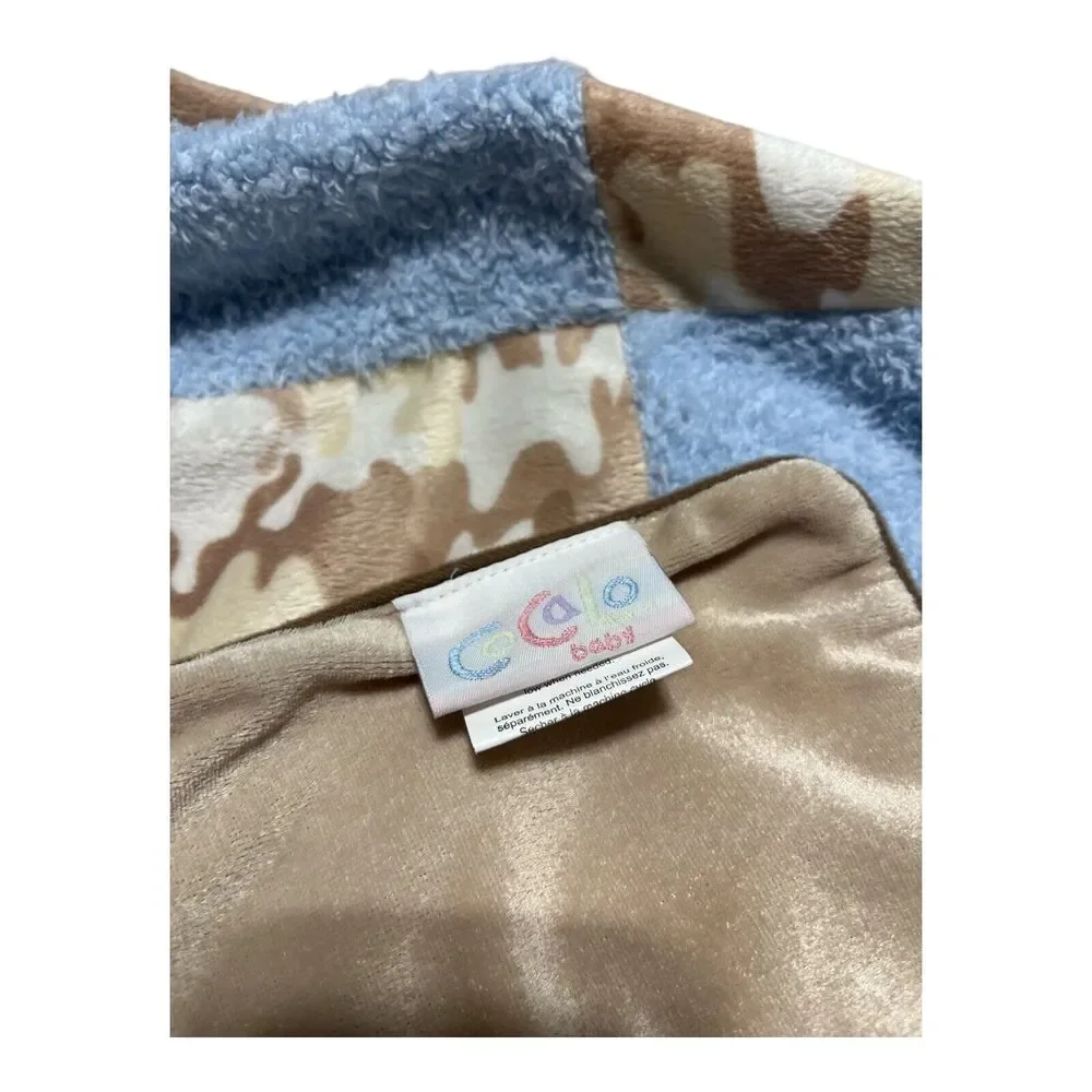Cocalo Baby Blanket Blue Tan Camo Patchwork Checkerboard Nursery Soft Camouflage